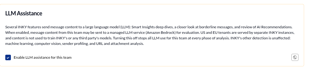 The LLM Assistance section on the Analysis settings page